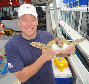 David Godfrey with a green sea turtle (Chelonia mydas) 